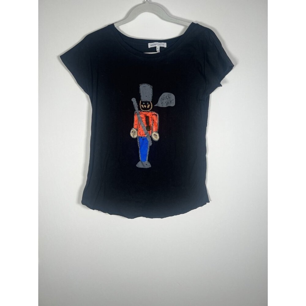 See by Chloe black graphic soldier "nice t-shirt" lightweight festival 4 raw hem